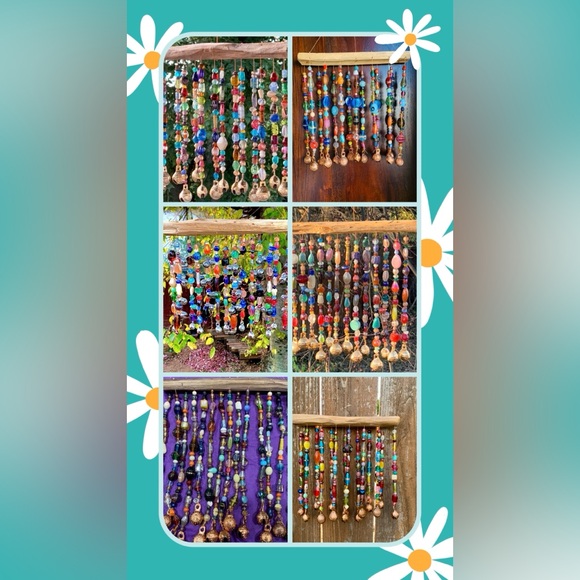 Glass Beads & Bells Wind Chime Sun Catcher Mobile With Driftwood Made To Order - Picture 8 of 10